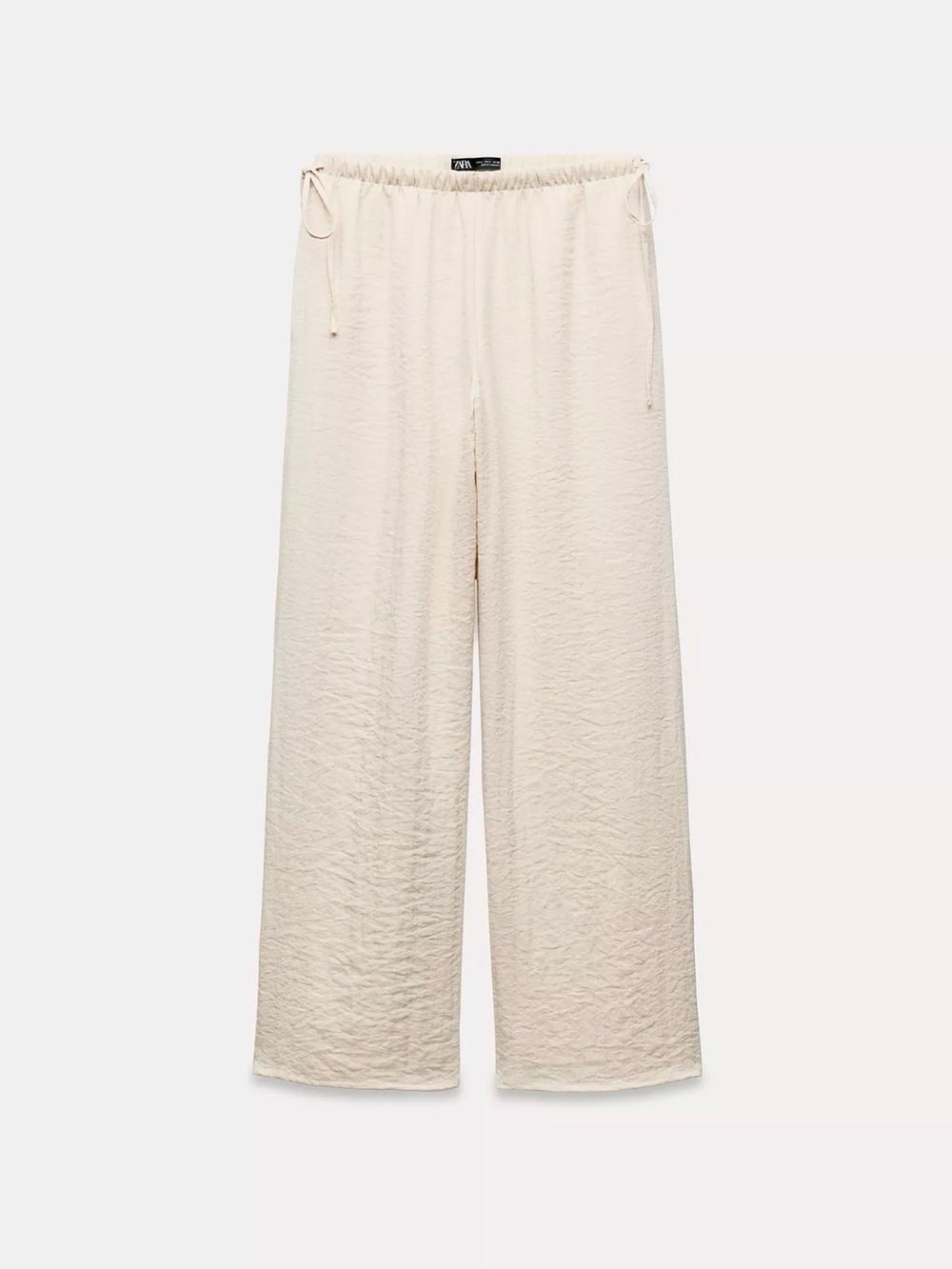 Zara Wide Leg Drawstring linen low rise side tie Cream ecru khaki trouser pants